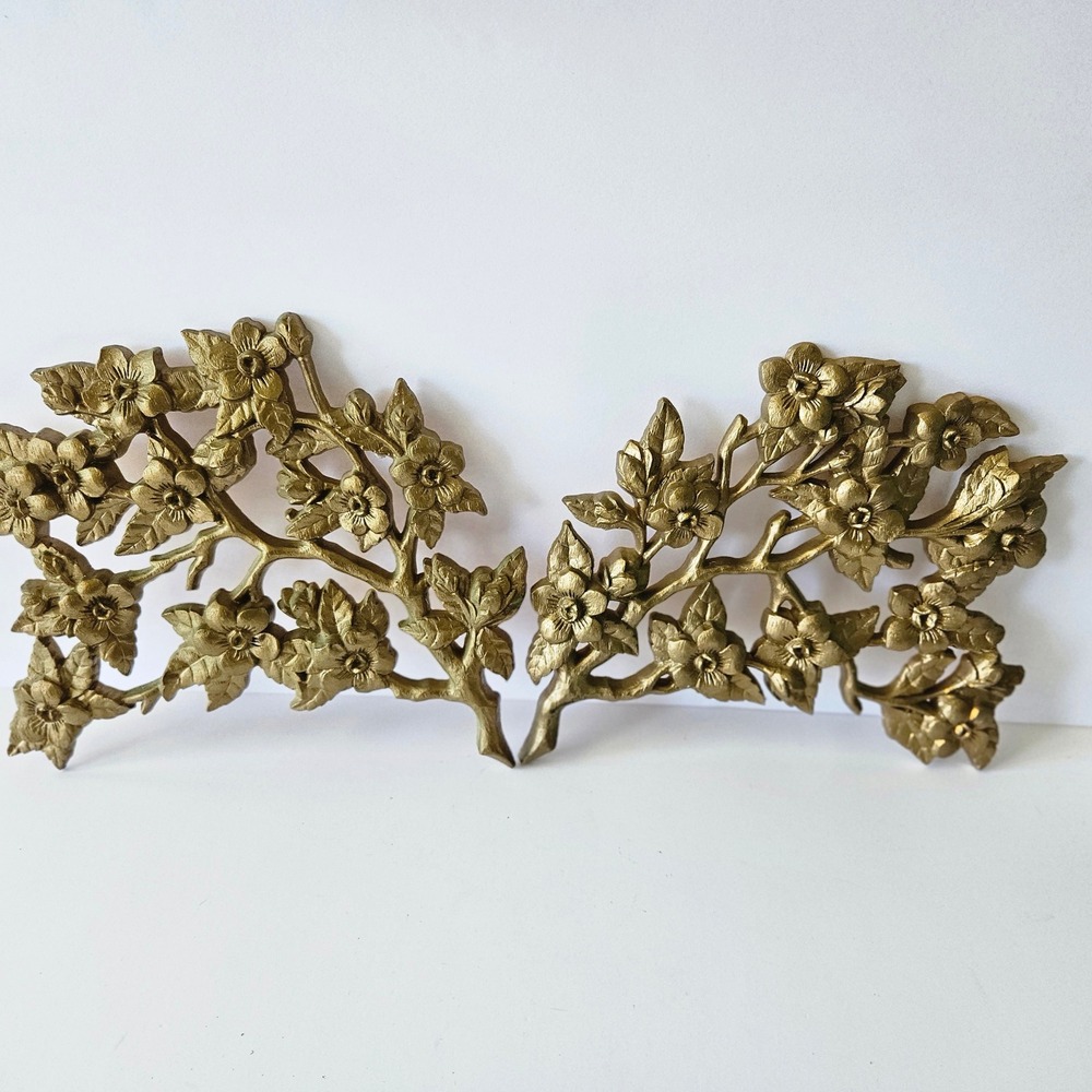 Vtg Burwood Dogwood Tree Blossoms Wall Plaques - SET OF TWO - 1986 Homco Style